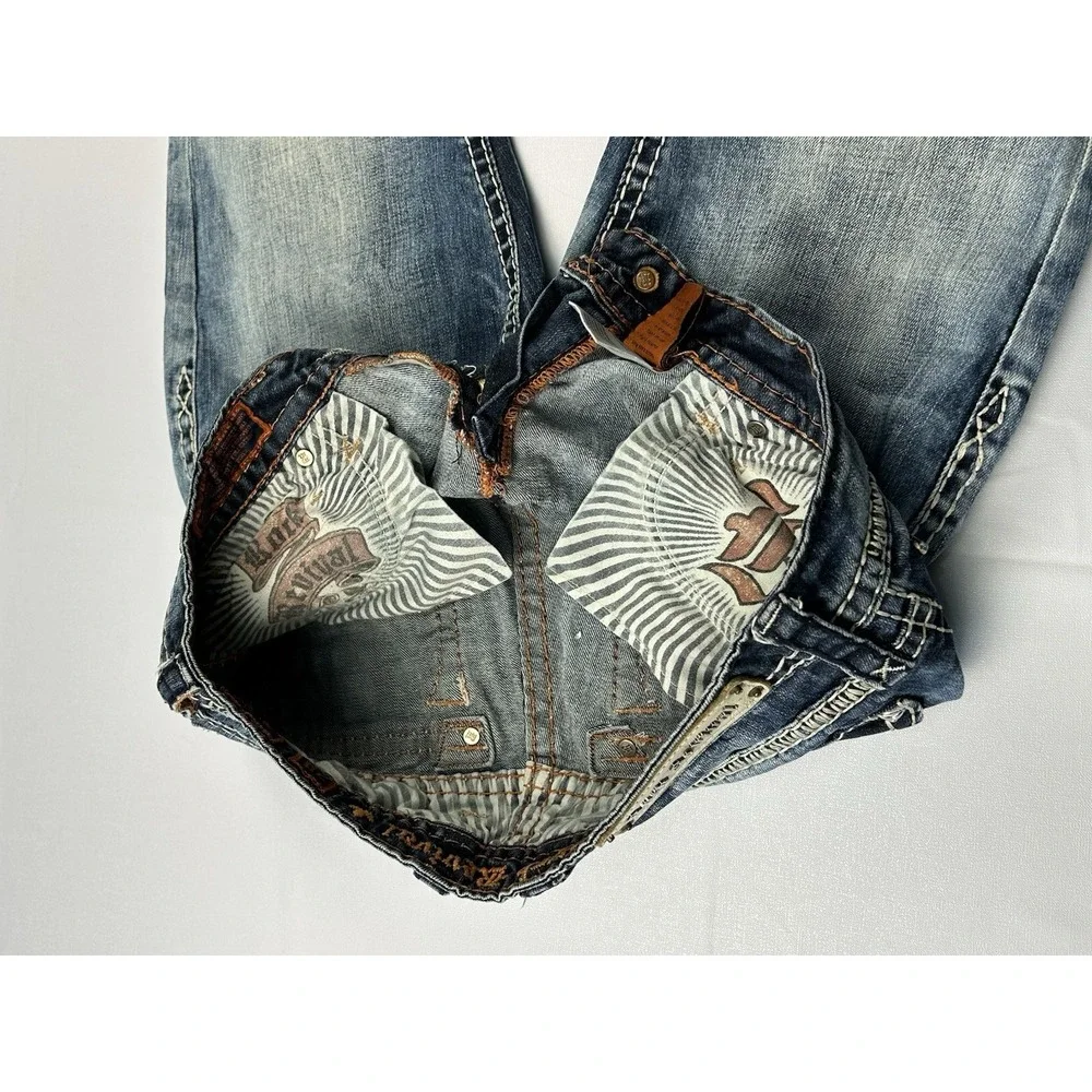 Rock Revival Elaina Bootcut‎ Jeans Size 28 Y2K Distressed Thick Stitch Flap